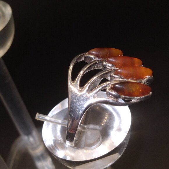 Vintage Sterling Silver Ring with Amber Stones size 7 1/2 - Picture 2 of 4